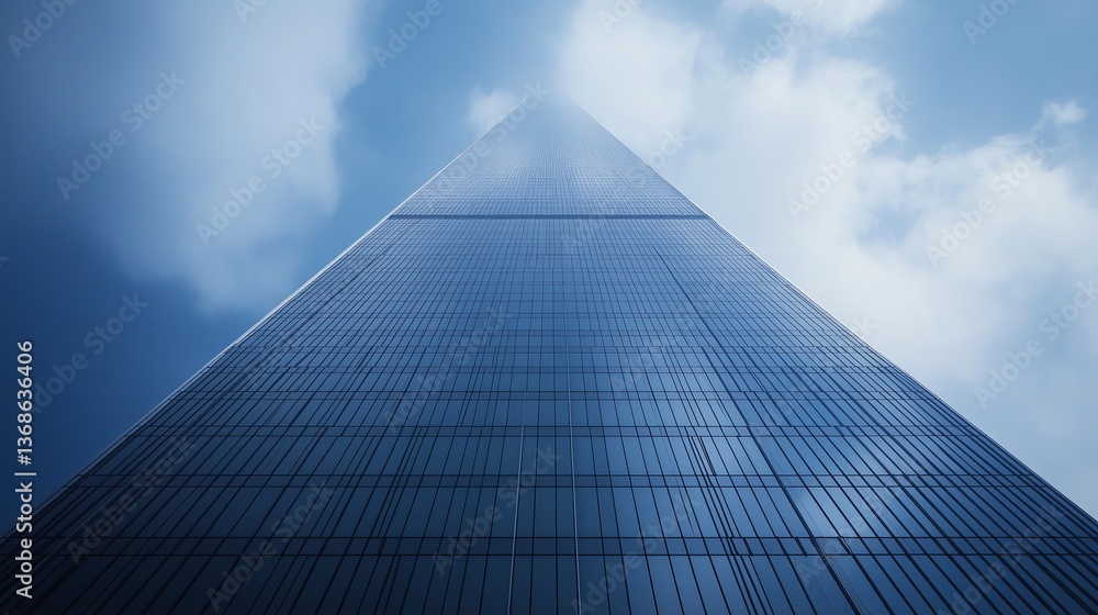Poster a modern skyscraper with an infinity mirror effect at its peak