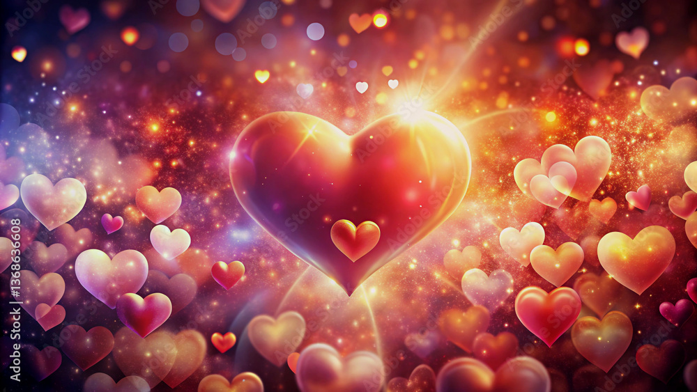 Poster romantic heart-shaped background with bokeh effect