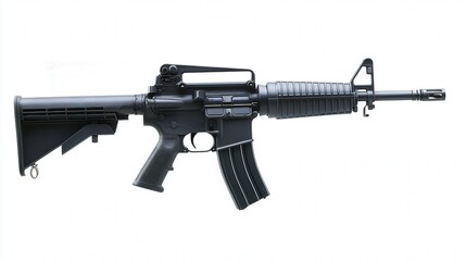 High-resolution image of a modern military-style rifle with a black finish, isolated on a white background.