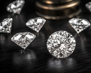 Sparkling Diamonds on Dark Surface.