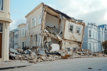 An abandoned house damaged after earthquake