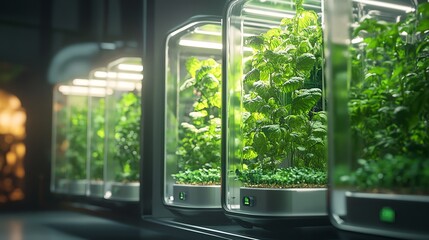 Indoor Vertical Farming Growing Green Plants in Modern Greenhouse
