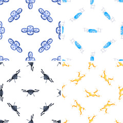 Seamless patterns with isometric drones flying and delivering packages