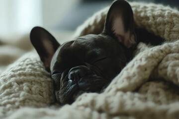 french bulldog puppy lying on the bed