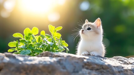 Kitten on Rock, Sunny Garden