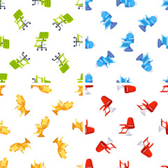 Colorful chair pattern showcasing office, airplane, barber and waiting room chairs, symbolizing diverse seating options