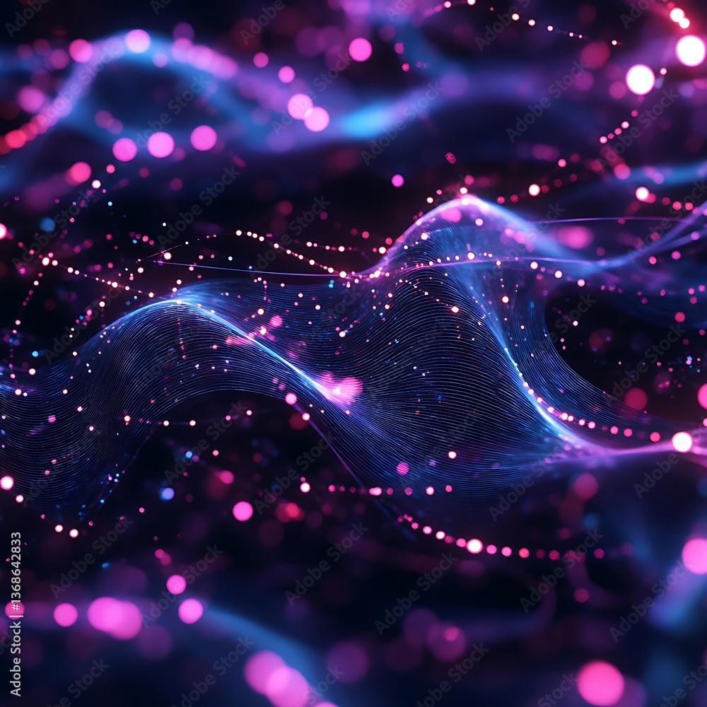 Poster abstract digital illustration of flowing, luminous particles. a mesmerizing display of shimmering, v