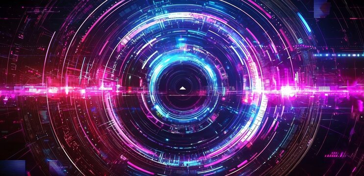Creative representation of abstract tech with circular design elements.