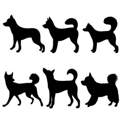 Dog Silhouettes: A set of dog silhouettes, offering a minimalist and versatile design element for various projects. This graphic encapsulates the essence of different breeds in a clean.
