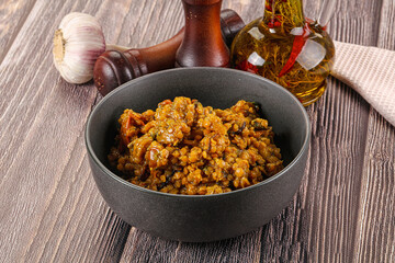 Vegan garnish - lentil with vegetables