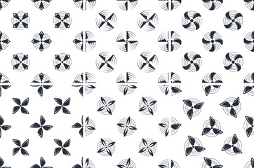 Seamless pattern with rotating propellers and wind turbines generating renewable energy