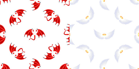 Devil and angel wings representing good and evil creating seamless pattern