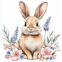 Whimsical rabbit illustration in watercolor style