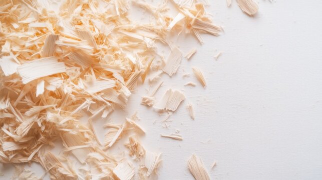 Wood shavings scattered on a workbench after carpentry project completion in a workshop