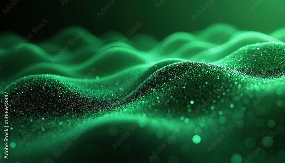 Poster abstract green tech background with digital waves. futuristic design, dynamic flowing energy, and mo