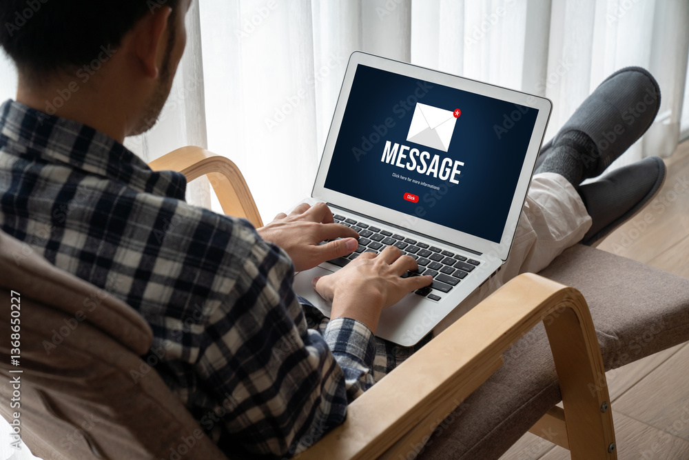 Poster email notification message showing on computer screen snugly. digital marketing message information 