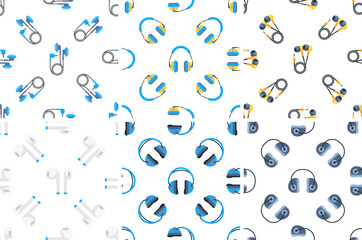 Seamless pattern with various types of headphones creating a modern and stylish design