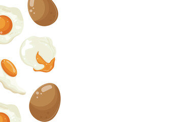 poster with various cooked chicken eggs, namely fried, boiled and eggs with runny yolk, for various advertising banners and advertisements