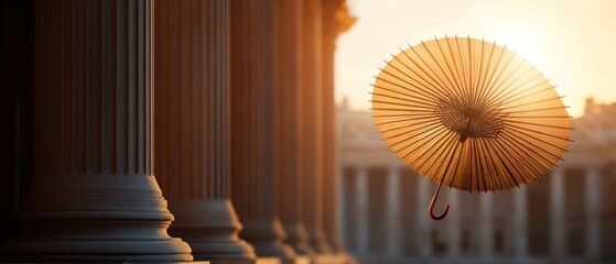 Ancient Columns and Floating Japanese Umbrella
