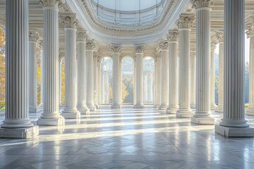 Obraz premium Serene marble colonnade bathed in sunlight