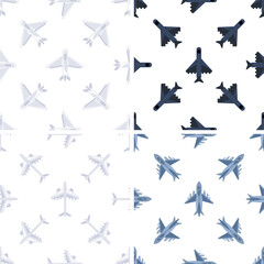 Airplane seamless pattern flying in different directions on white background