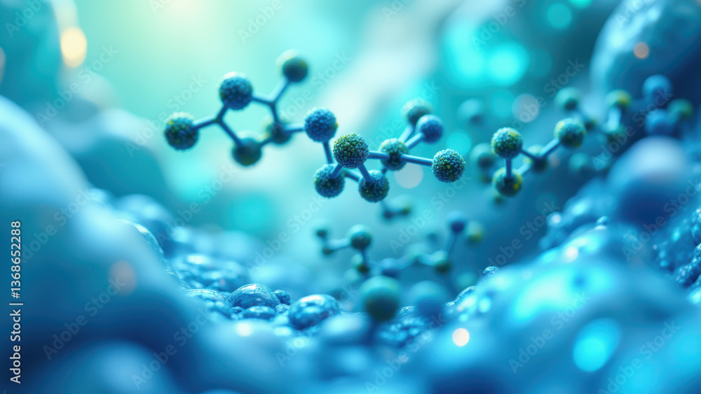 Poster nad molecule with light effect to emphasize its importance, used for energy production and metabolis