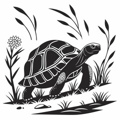 sulcata tortoise black silhouette icon vector