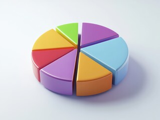 Obraz premium 3D pie chart, isometric view, white background, colorful, bright colors, high resolution