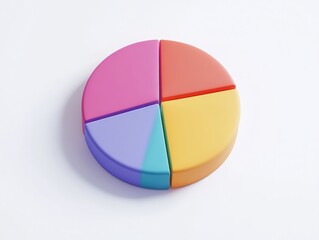 Fototapeta premium 3D pie chart, with vibrant colors on a white background, in an isometric view at a 45-degree angle