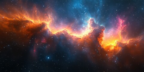 Naklejka premium Vibrant cosmic nebula showcasing bright colors and star formations in deep space during nighttime