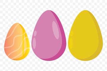 Set of decorated Easter eggs. Easter egg set. Colorful eggs, ornament, pattern, decorative, dyed egg. Vector illustration with transparent background.  EPS 10.