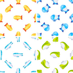 Airship seamless pattern repeating background tile with colorful blimps flying