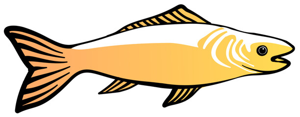 Fish Fishing Realistic Fish Black Line Art Yellow Gradient Color Drawing Illustration