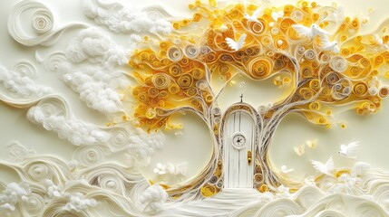 Naklejka premium Moonlight Magical Tree Perspective Paper Tale Soft