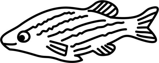 Cute Fish Black Line Art for Kids Coloring Book Drawing Illustration 