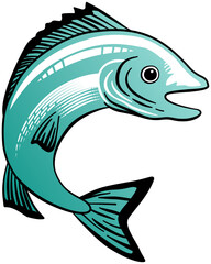 Fish Fishing Realistic Fish Black Line Art Green Gradient Color Drawing Illustration