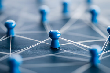 Blue pins connected by string on a dark surface