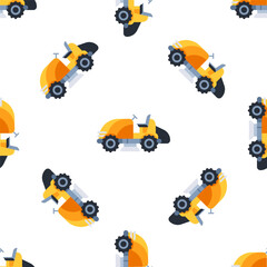 Fototapeta premium Street sweeper truck cleaning road seamless pattern on white background