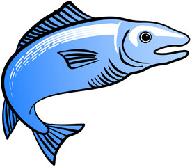 Fish Fishing Realistic Fish Black Line Art Blue Gradient Color Drawing Illustration