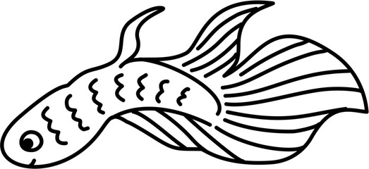 Cute Fish Black Line Art for Kids Coloring Book Drawing Illustration 