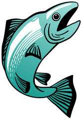 Fish Fishing Realistic Fish Black Line Art Green Gradient Color Drawing Illustration