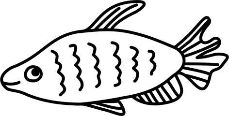 Cute Fish Black Line Art for Kids Coloring Book Drawing Illustration 