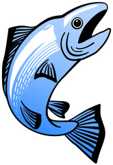 Fish Fishing Realistic Fish Black Line Art Blue Gradient Color Drawing Illustration