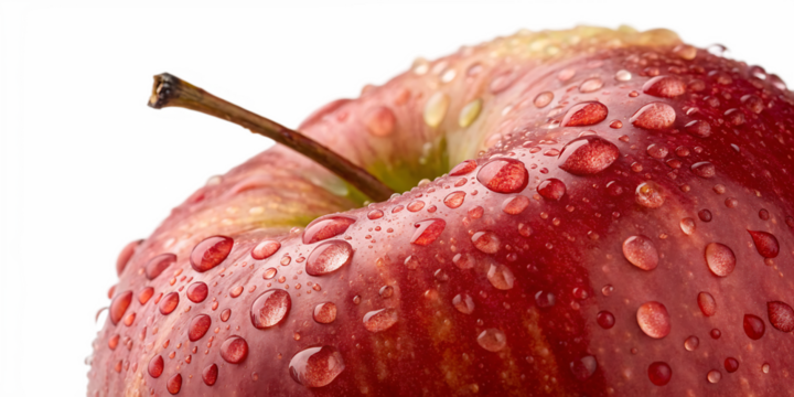 red apple with drops of water