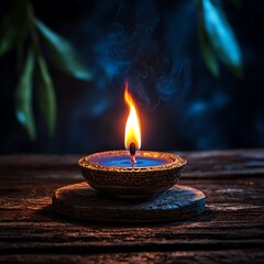 Burning candle with dark wood, and serenity.