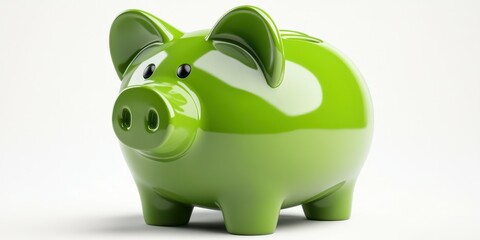 Colorful green piggy bank sits on a white surface, symbolizing savings and financial literacy for all ages