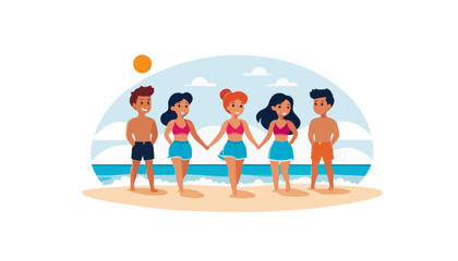 Abstract Group of Friends Silhouette on the Sand Facing the Sea