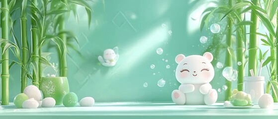 Cute Bear in Bamboo Forest