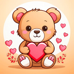 Cartoon teddy bear with a heart, cartoon illustration. AI