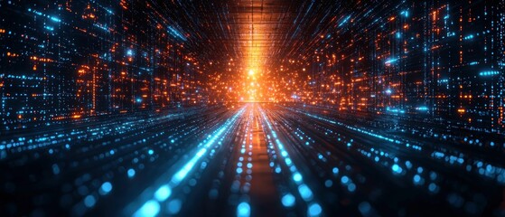 Naklejka premium Futuristic glowing tunnel digital data stream
